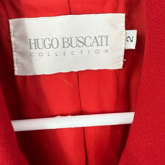 Hugo Buscati collection 100% wool hidden button closure long red blazer jacket 2 - Picture 7 of 9